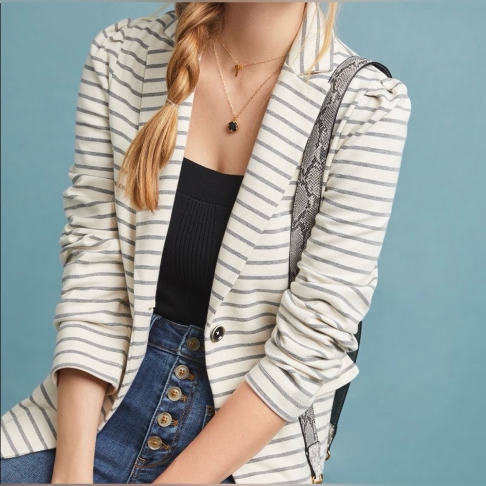 Anthropologie Francoise Knit Blazer Gray & Ivory Size XS